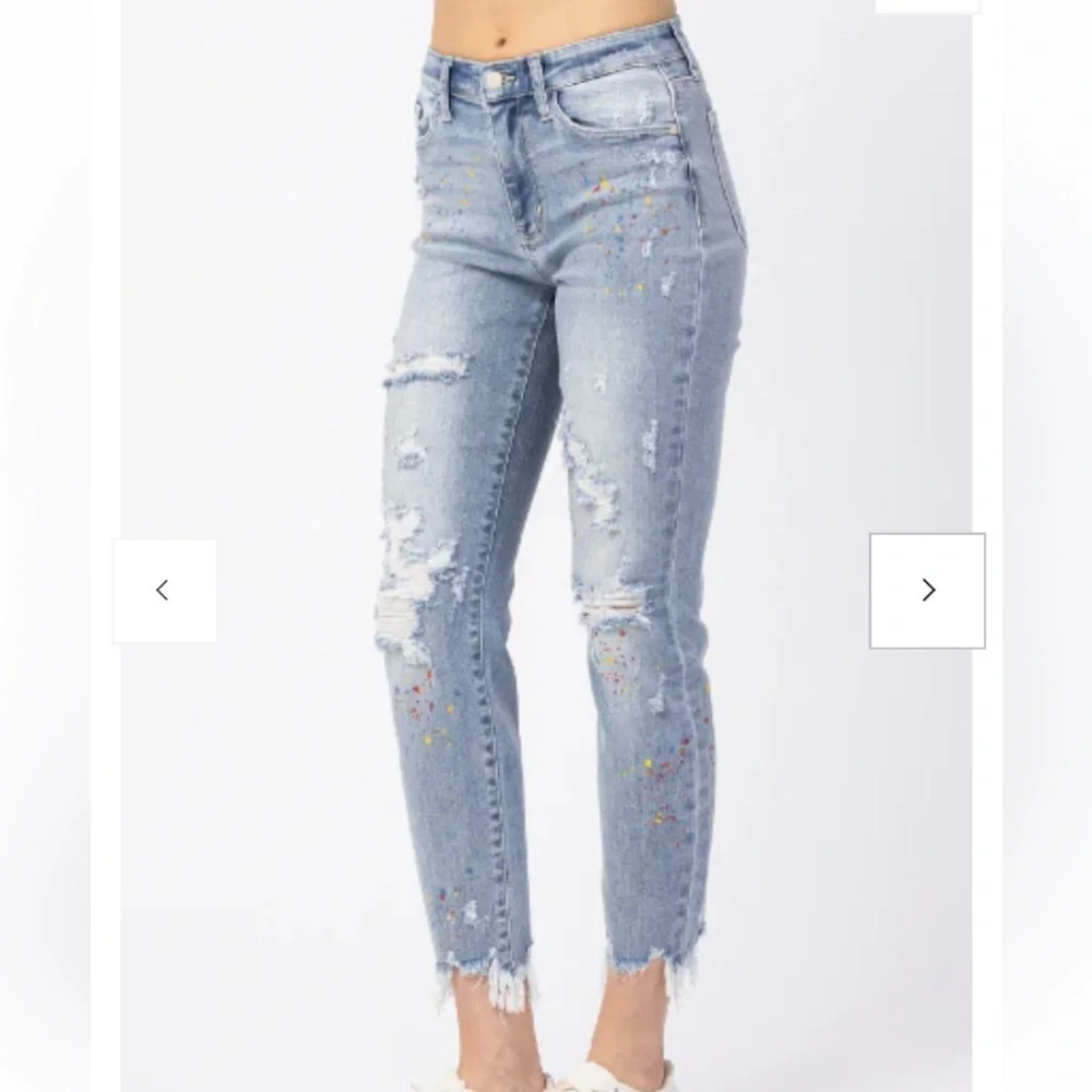 {EUC Judy Blue Christine Rainbow Paint Splatter Boyfriend Distressed Jeans 7/28}